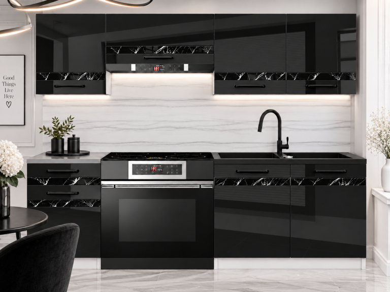 Meble kuchenne Prestige 180 cm czarny połysk bez blatu Producent INF P Leonardo/0/WT/B/BB/0/CS