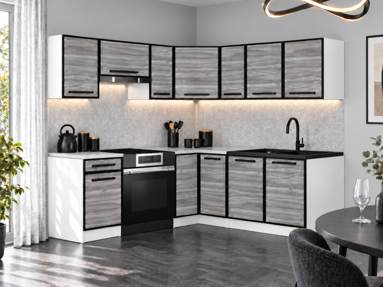 Küchenmöbel Linea 360 cm Glamour Wood ohne Arbeitsplatte Hersteller TOR L Pablo/0/WT/GW1/BB/0