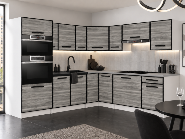 Meble kuchenne Linea 420 cm glamour wood bez blatu Producent TOR L Diego/0/WT/GW1/BB/0