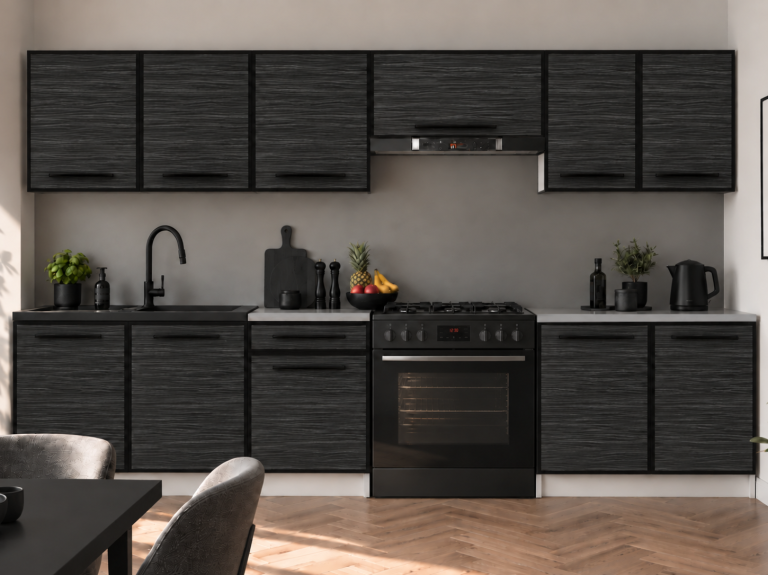 Küchenmöbel Linea 240 cm Königsebenholz mit Arbeitsplatte Hersteller TOR L Salvador/0/WT/HK/0/A1