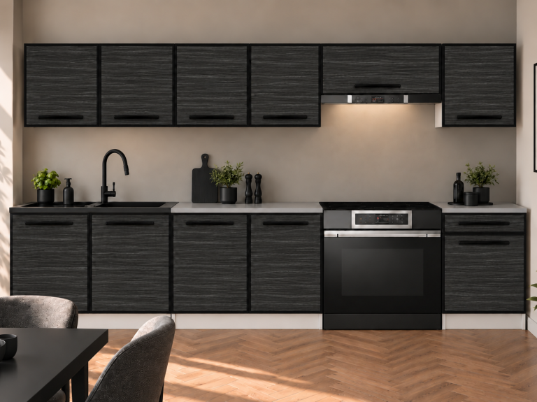 Küchenmöbel Linea 260 cm Königsebenholz mit Arbeitsplatte Hersteller TOR L Frida/0/WT/HK/0/0