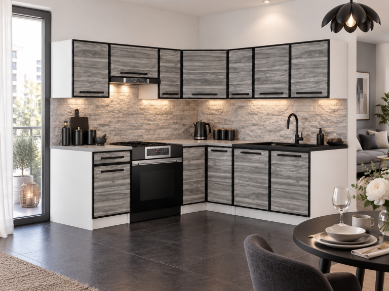 Küchenmöbel Linea 360 cm Glamour Wood mit Arbeitsplatte Hersteller TOR L Pablo/0/WT/GW1/0/A1