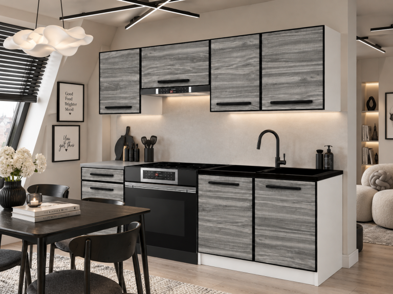 Küchenmöbel Linea 180 cm Glamour Wood mit Arbeitsplatte Hersteller TOR L Leonardo/0/WT/GW1/0/A1