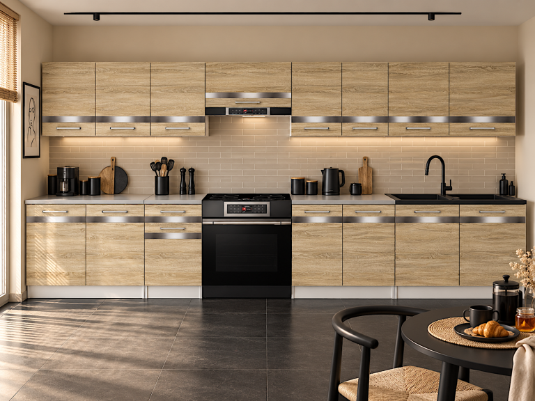 Meble kuchenne Prestige 320 cm dąb sonoma bez blatu Producent TOR P Vincent/0/WT/DS/BB/C1/SL