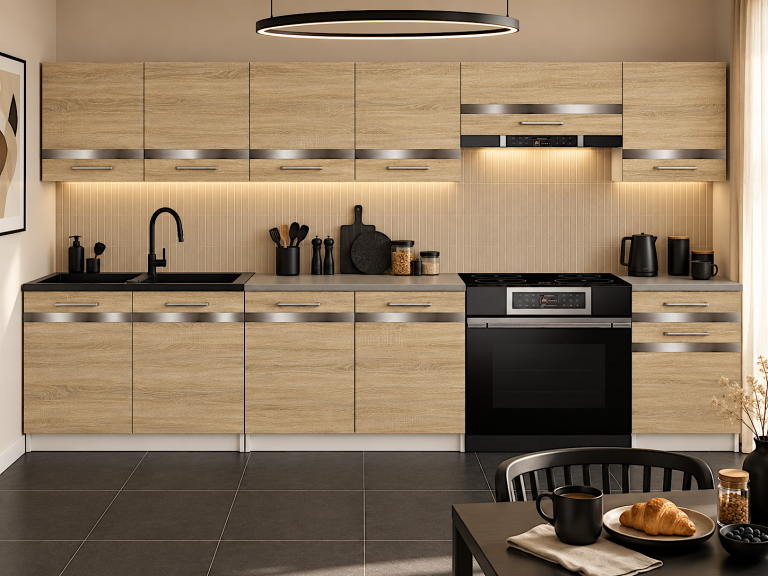 Küchenmöbel Prestige 260 cm Sonoma-Eiche mit Arbeitsplatte Hersteller TOR P Frida/0/WT/DS/0/0/SL
