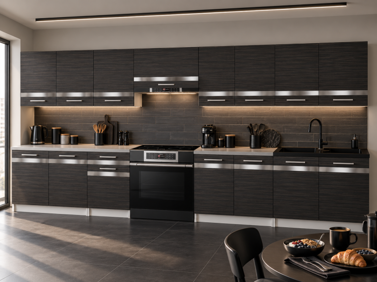 Meble kuchenne Prestige 320 cm heban królewski z blatem Producent TOR P Vincent/0/WT/HK/0/0/SL