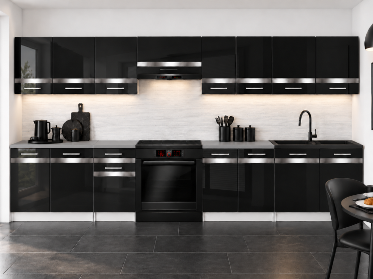 Meble kuchenne Prestige 320 cm czarny połysk z blatem Producent INF P Vincent/0/WT/B/0/0/SL