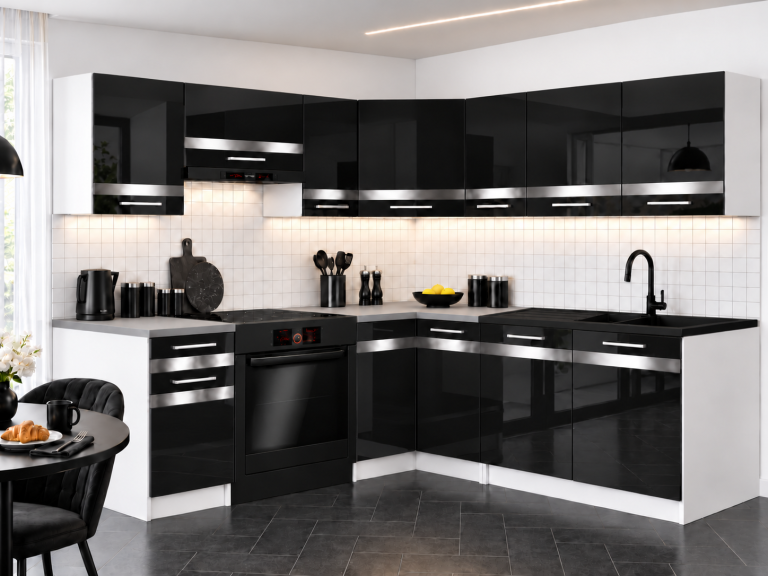 Küchenmöbel Prestige 360 cm Schwarz Hochglanz ohne Arbeitsplatte Hersteller INF P Pablo/0/WT/B/BB/0/SL