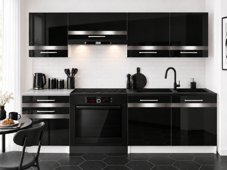 Meble kuchenne Prestige 180 cm czarny połysk bez blatu Producent INF P Leonardo/0/WT/B/BB/C1/SL