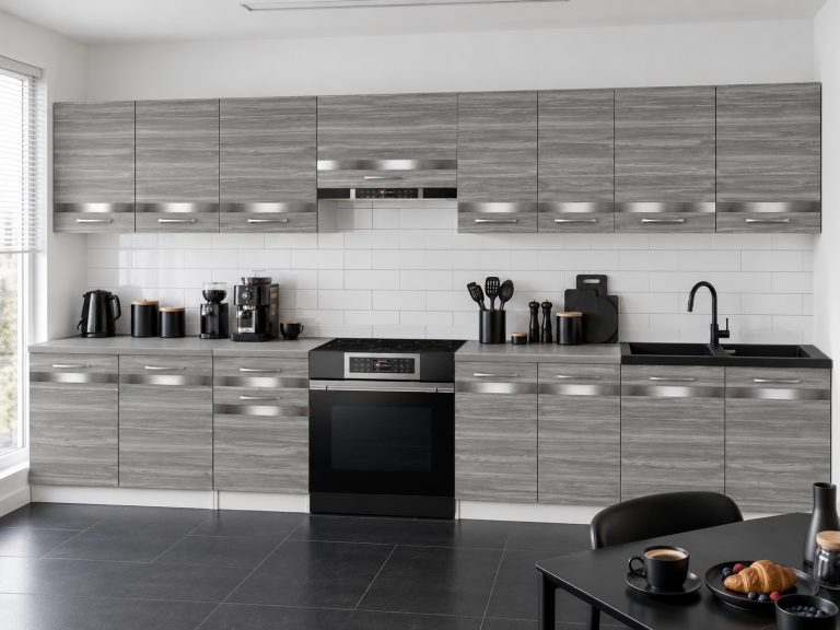 Meble kuchenne Prestige 320 cm glamour wood z blatem Producent TOR P Vincent/0/WT/GW1/0/0/SL