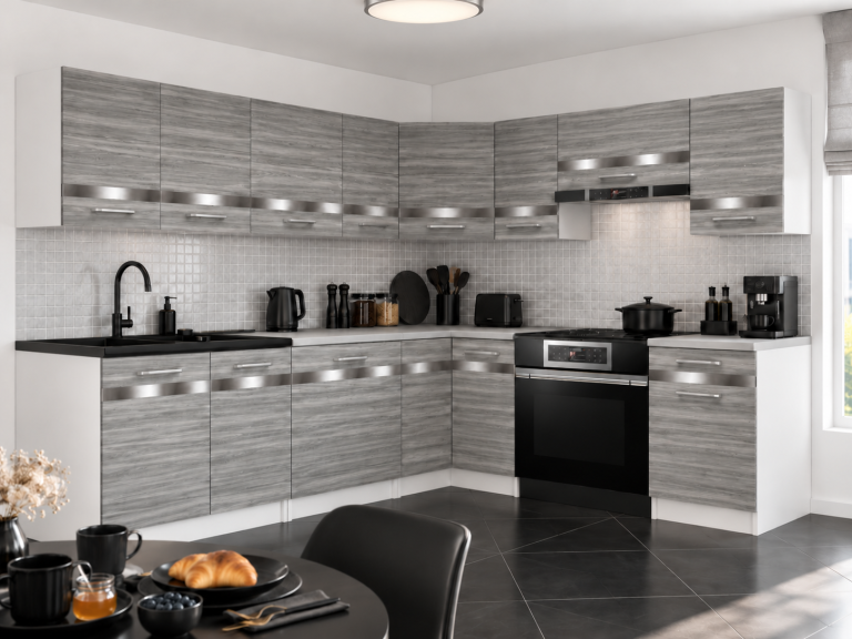 Küchenmöbel Prestige 420 cm Glamour Wood mit Arbeitsplatte Hersteller TOR P Gustav/0/WT/GW1/0/C1/SL