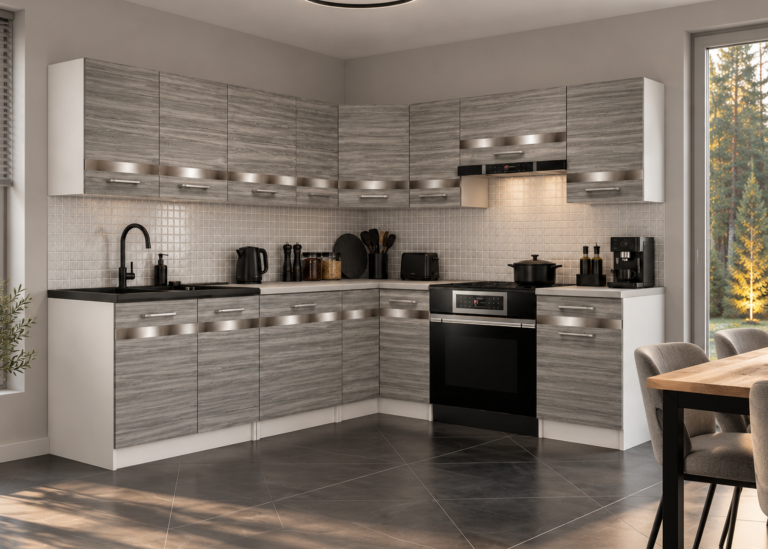 Küchenmöbel Prestige 420 cm Glamour Wood mit Arbeitsplatte Hersteller TOR P Gustav/0/WT/GW1/0/C1/SL
