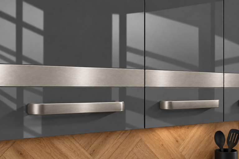 Küchenmöbel Prestige 260 cm Grau Hochglanz mit Arbeitsplatte Hersteller INF P Frida/0/WT/S/0/C1/SL