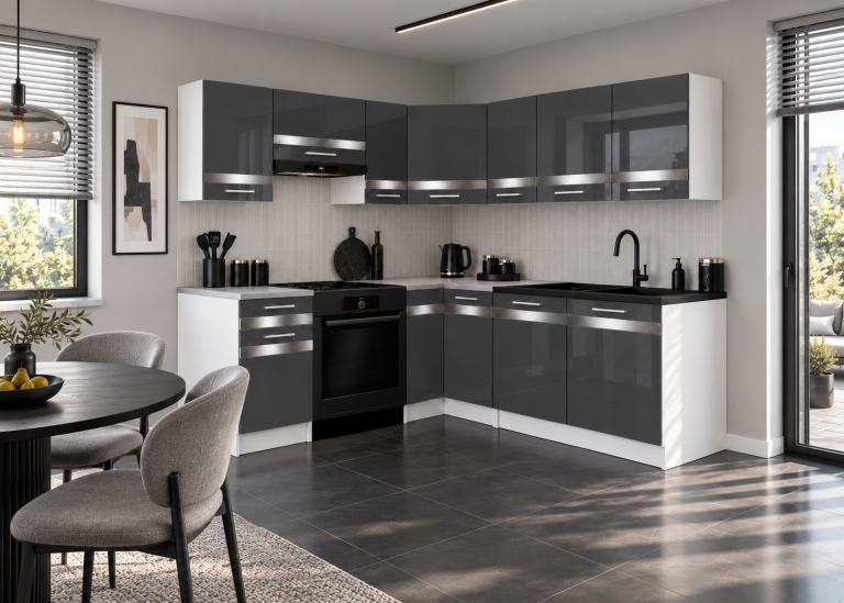 Küchenmöbel Prestige 360 cm Grau Hochglanz ohne Arbeitsplatte Hersteller INF P Pablo/0/WT/S/BB/C1/SL