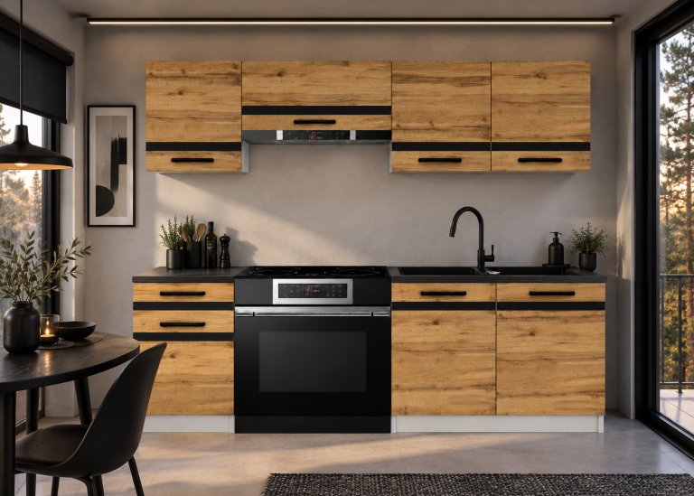 Meble kuchenne Prestige 180 cm dąb wotan bez blatu Producent TOR P Leonardo/0/WT/DW/BB/A1/CM